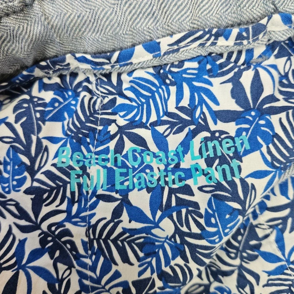 Tommy Bahama Beach Coast Linen Pants Men's 2XLB Full Elastic Blue Herringbone